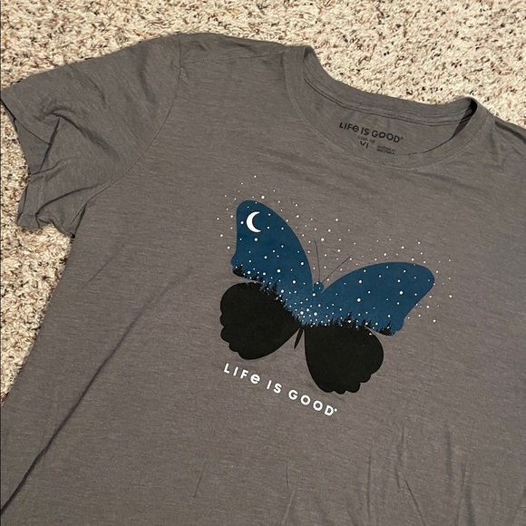 Life Is Good Tops - Life Is Good Blue and Black Butterfly Tee